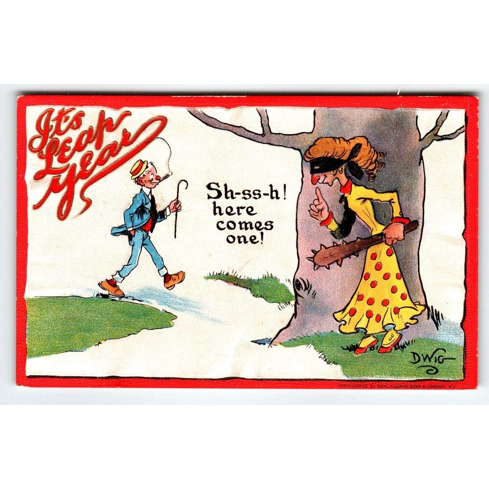 It's Leap New Year Postcard Dwig Women With Wooden Club 1910s Gabriel 401 Humor